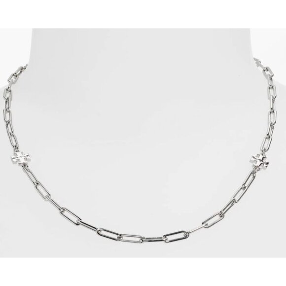 Tory Burch Silver Good Luck Chainlink Logo Necklace - Picture 4 of 9